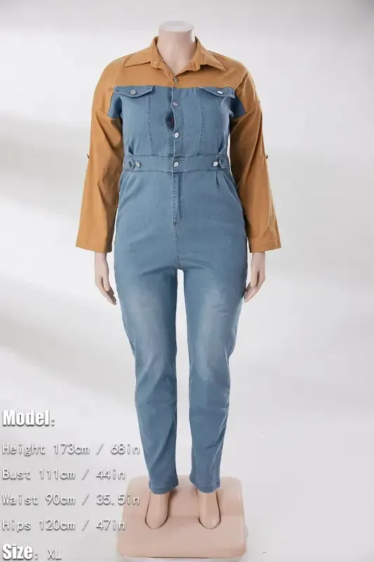 Plus Size Poppin My Collar Tan Denim Jumpsuit