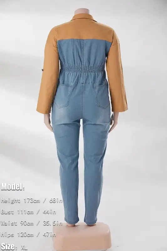 Plus Size Poppin My Collar Tan Denim Jumpsuit