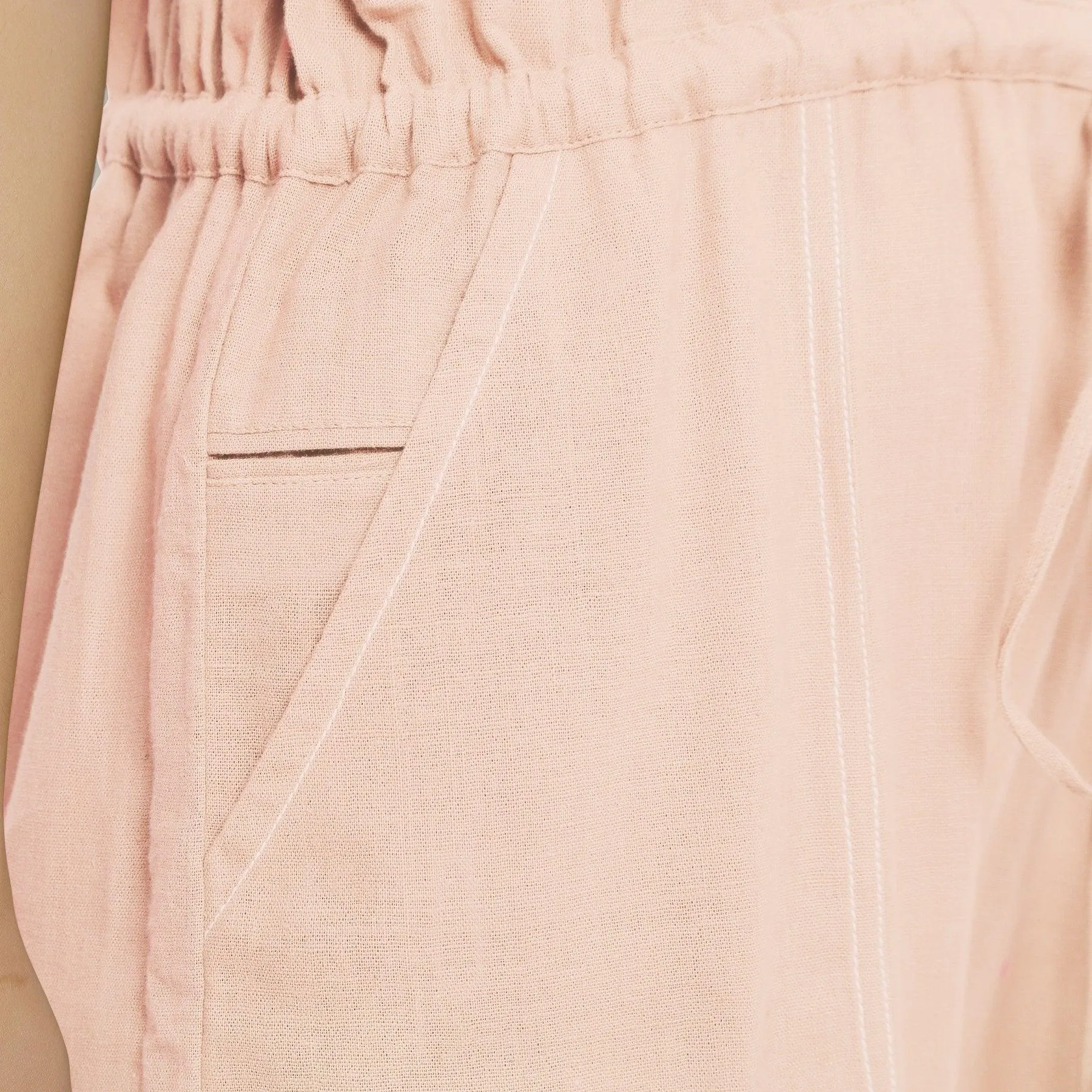 Powder Pink Vegetable Dyed Cotton Button-Down Jumpsuit