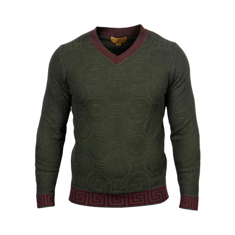 Prestige Olive Men's V-Neck Luxury Style Pullover Sweaters