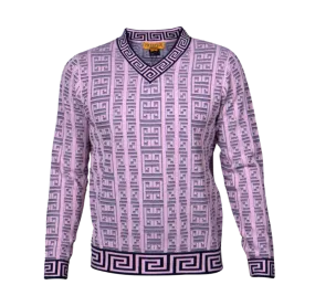 Prestige Pink V-Neck Luxury Men's Sweaters Fashion Design Greek key