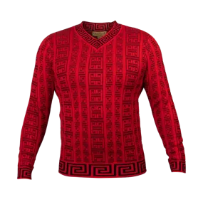 Prestige Red V-Neck Men's Pullover Sweaters Greek key Lightweight