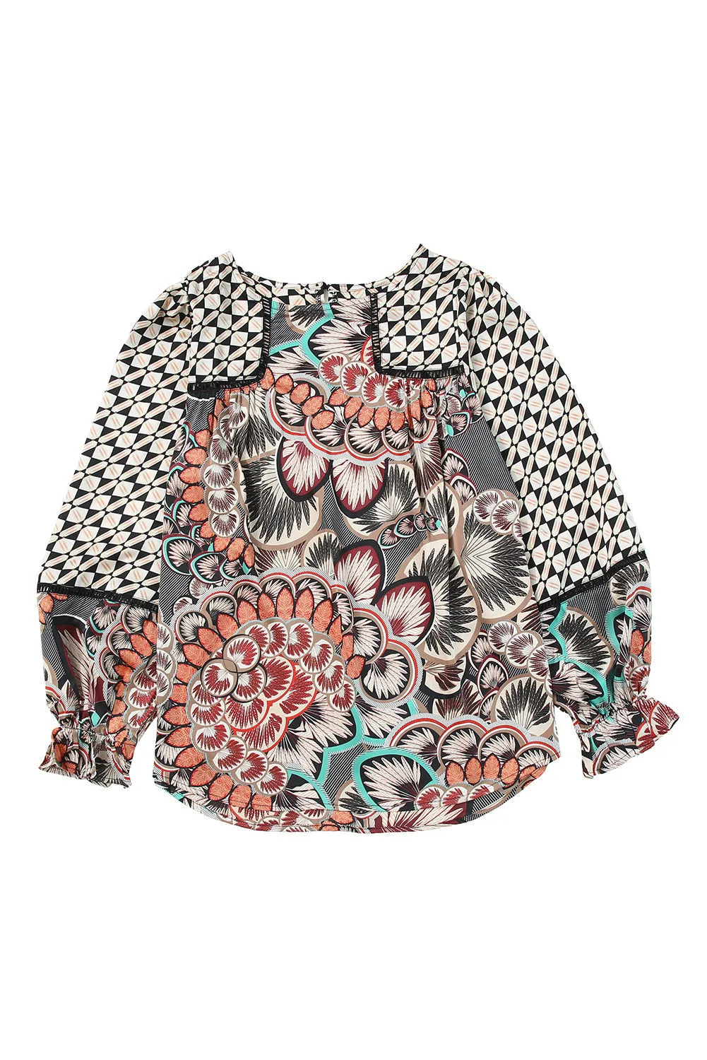 Print Ruffled Long Sleeve Blouse