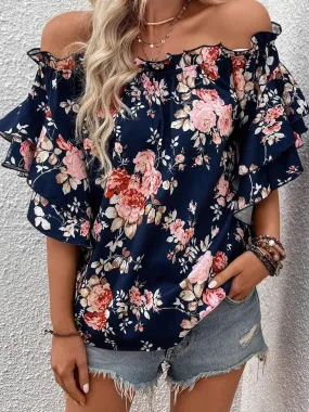 Printed Florals Off-Shoulder Blouse: Embrace Botanical Beauty