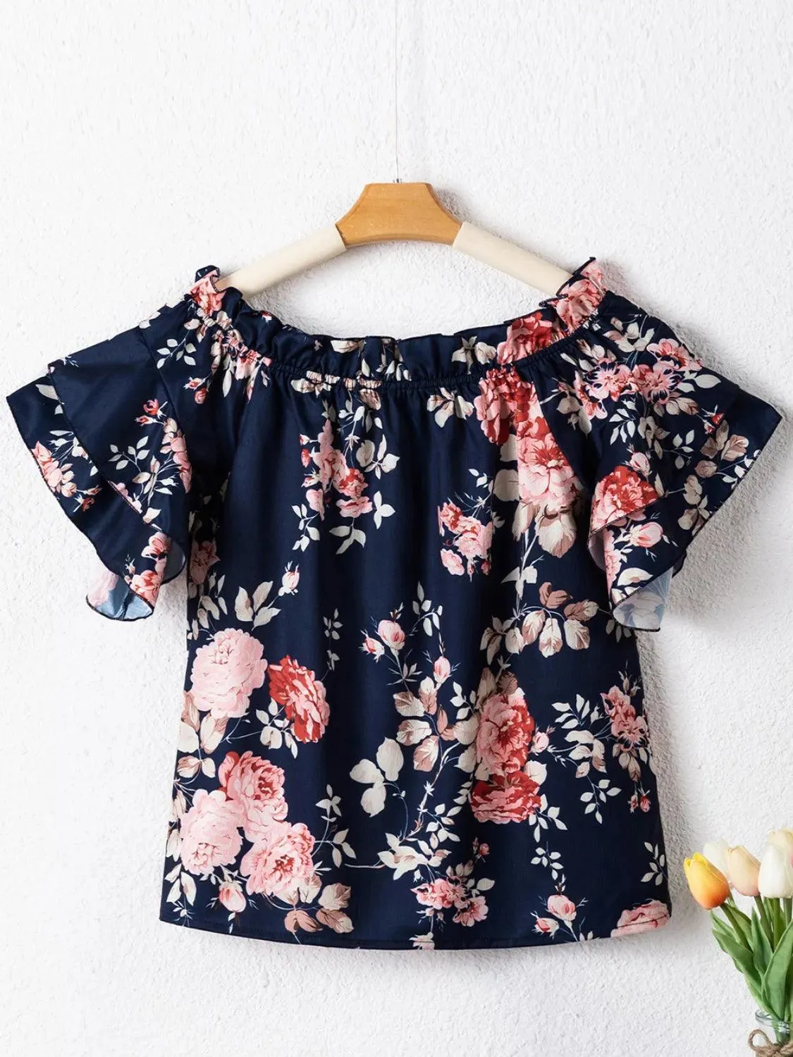 Printed Florals Off-Shoulder Blouse: Embrace Botanical Beauty