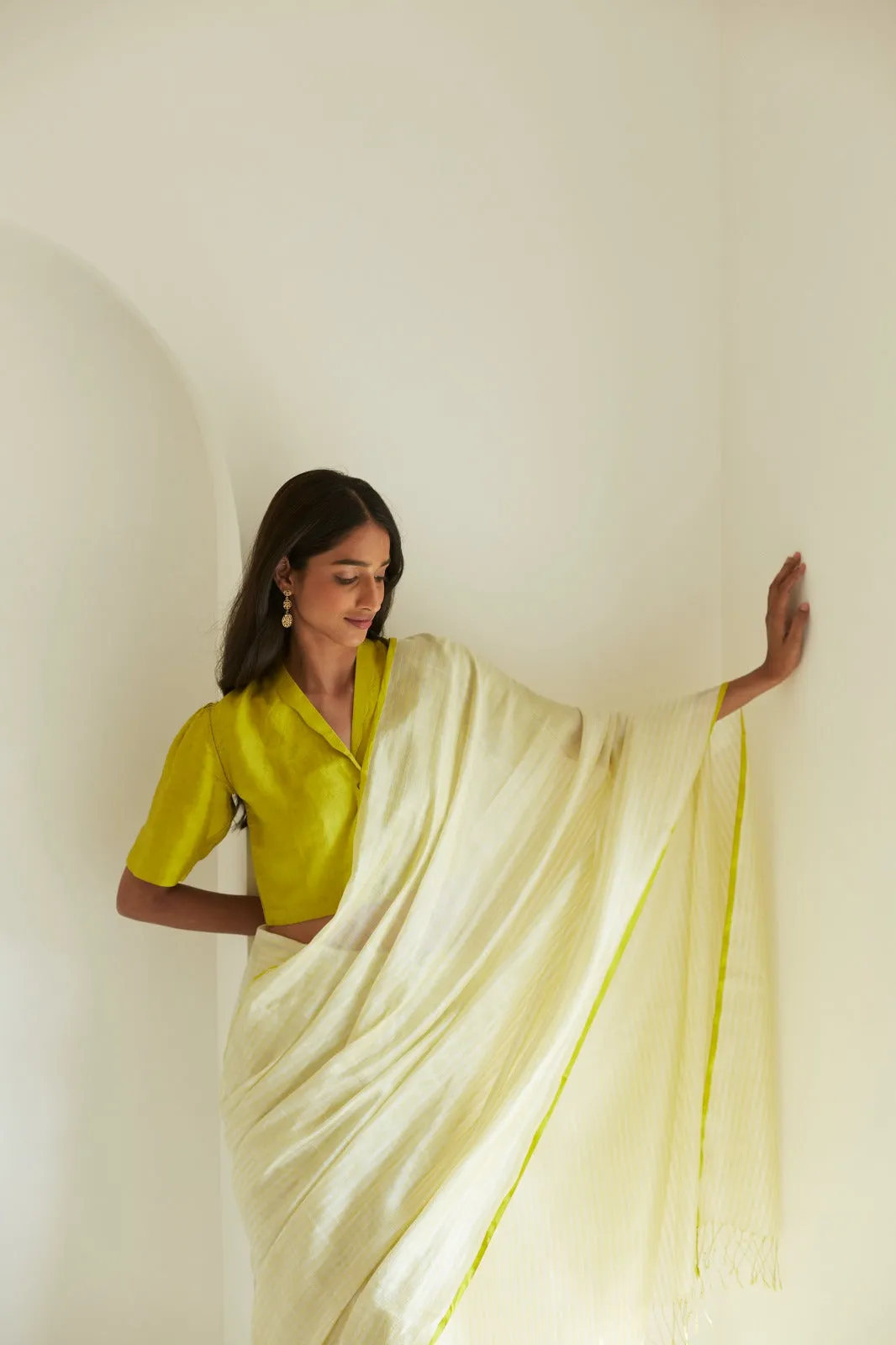 Pristine Lime Mulberry Organza Silk Saree