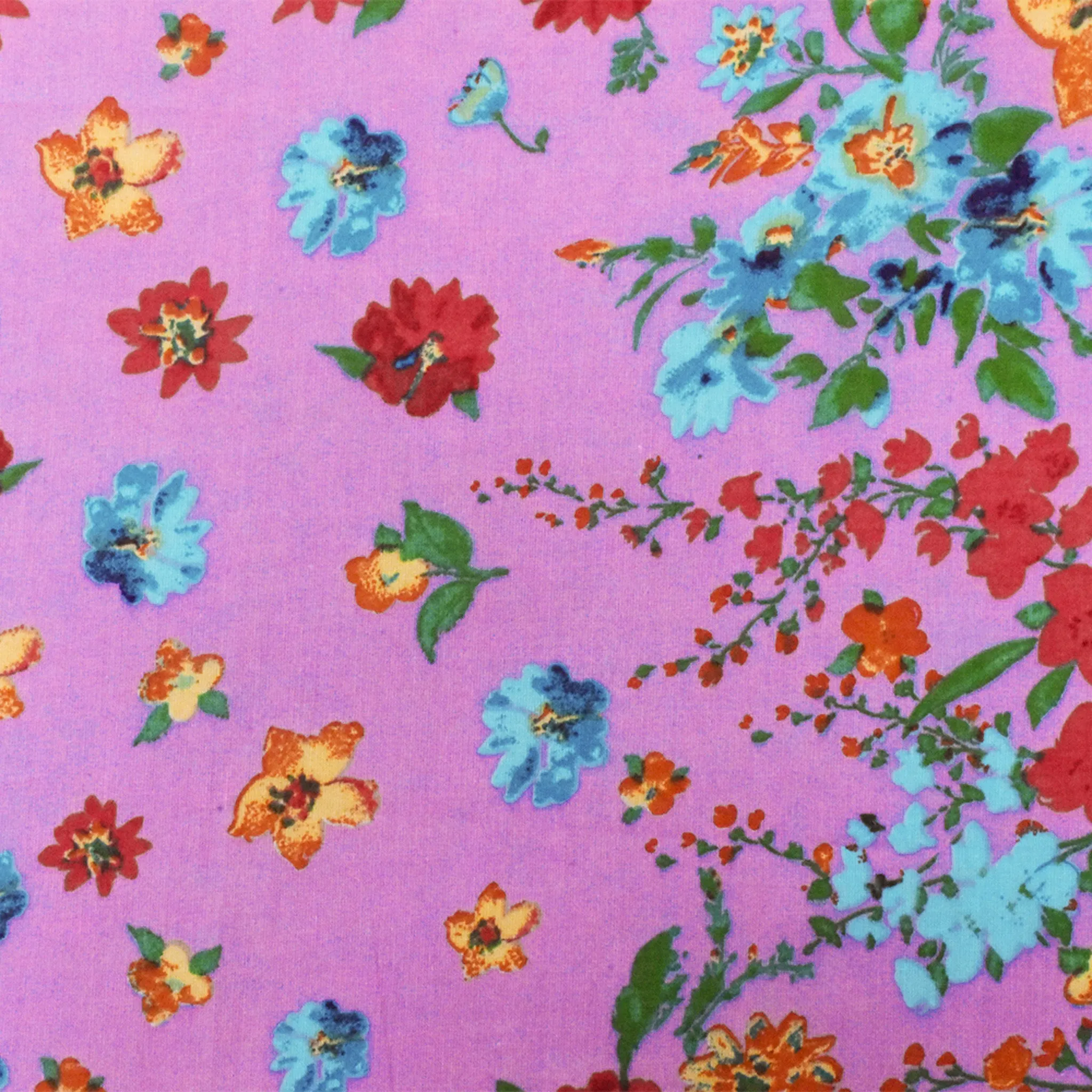 Purple-Green-Multi Floral Printed Cotton Voile Woven Fabric