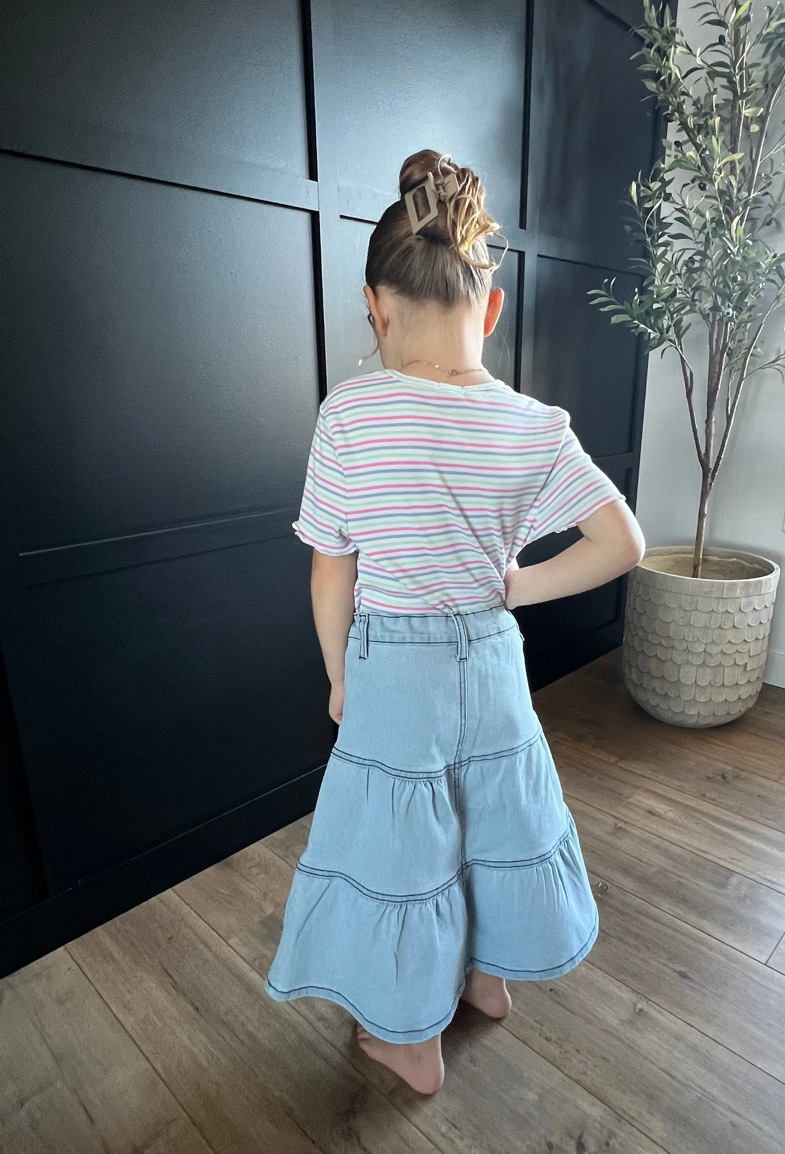 "Brielle" Girls Denim Flare Denim Skirt in Light Indigo