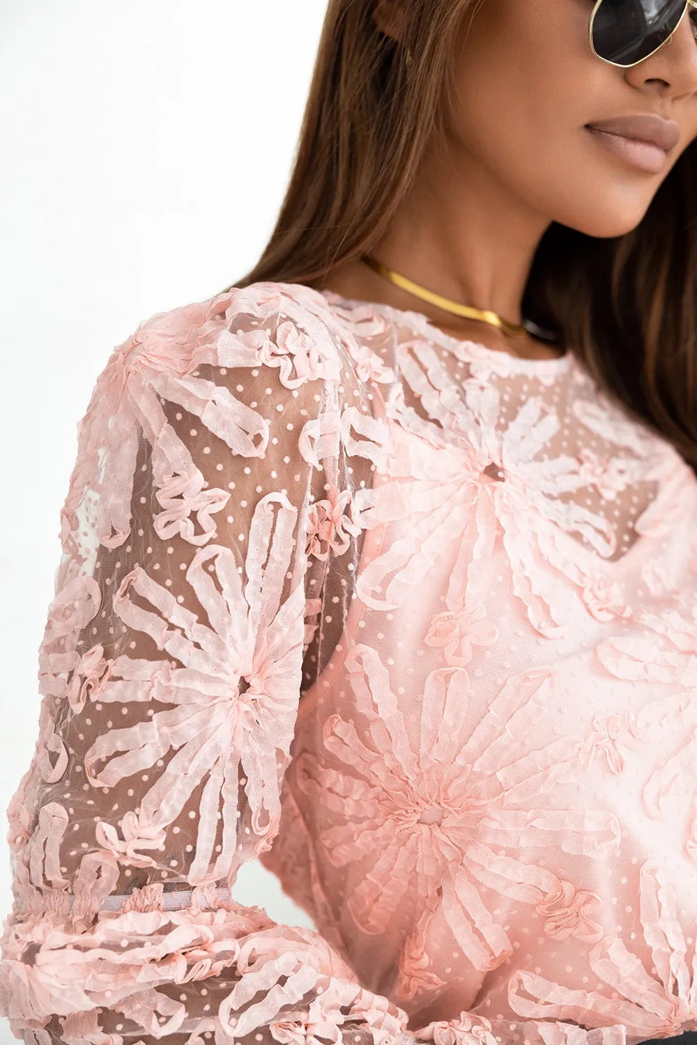 "Ruffled Garden"Sleeve Mesh Top