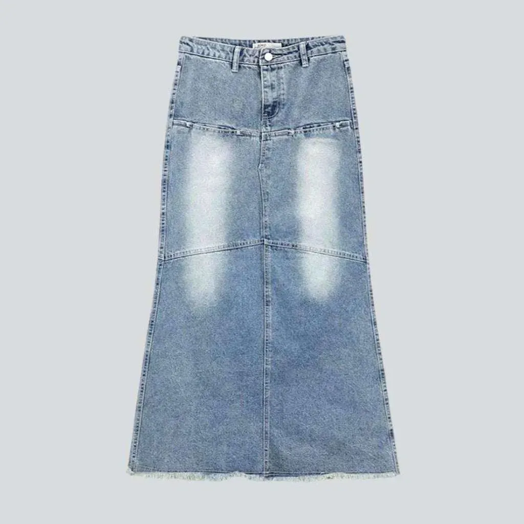 Raw hem vintage denim skirt