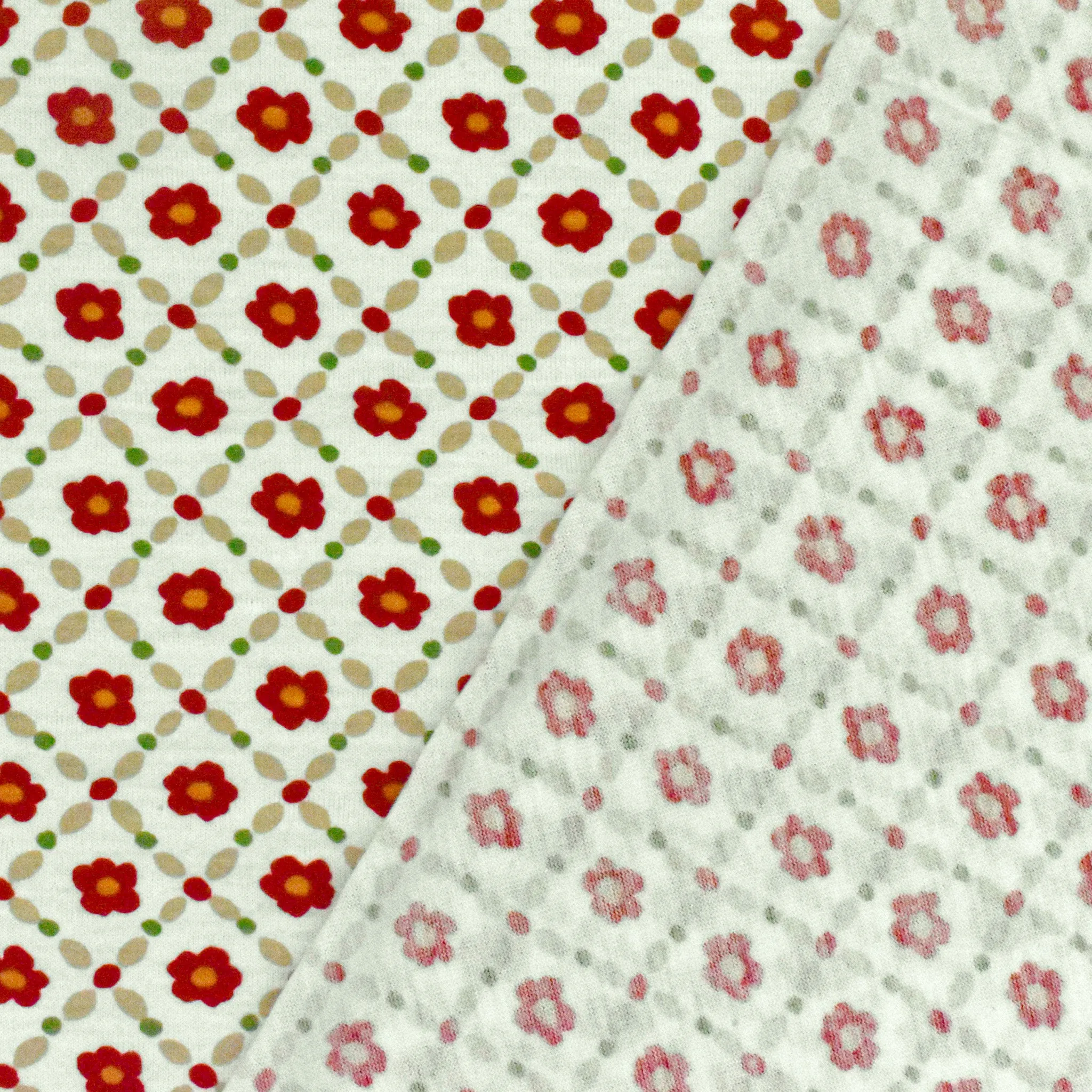 Red-Beige-Multi Floral Trellis Printed Jersey Knit Fabric