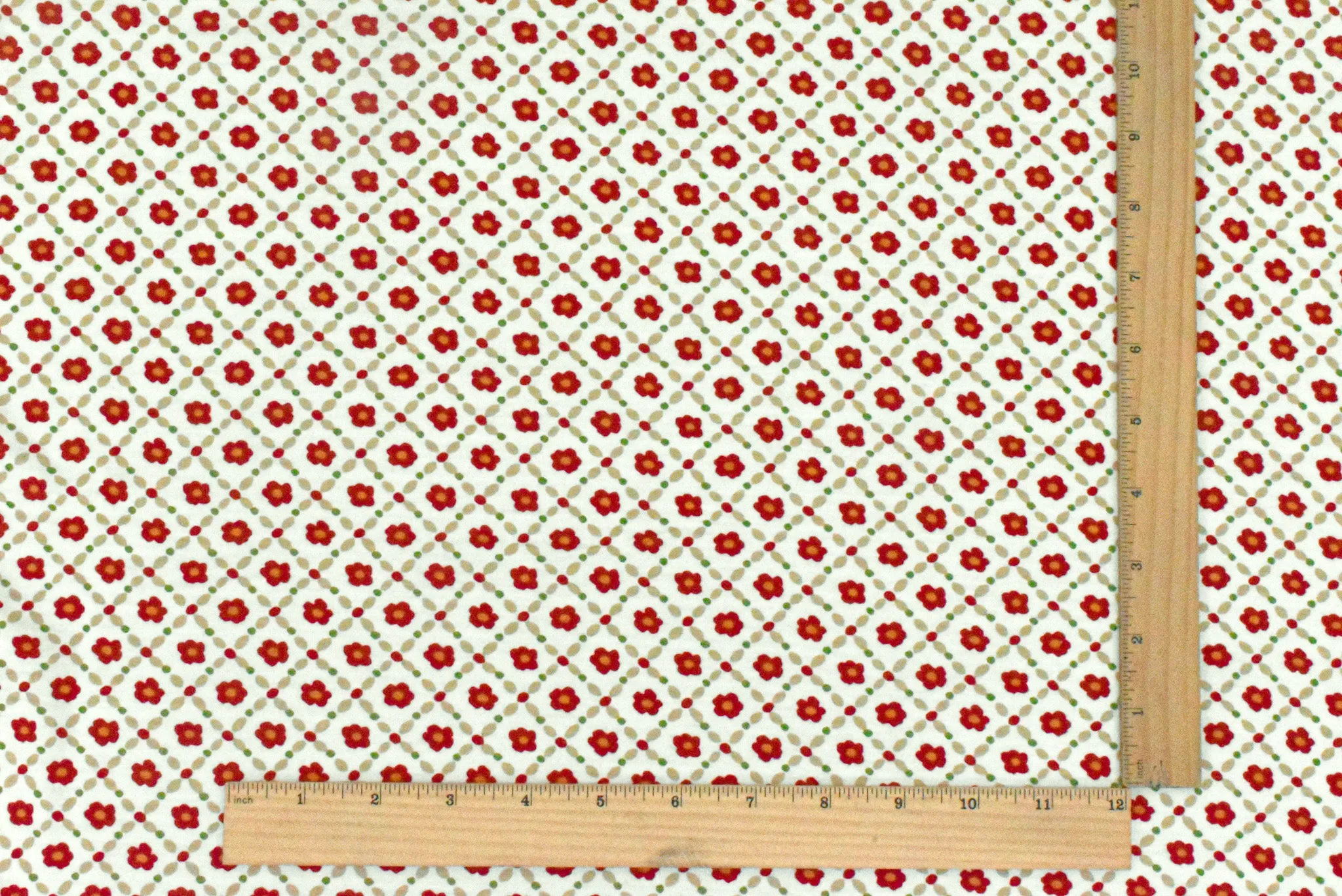 Red-Beige-Multi Floral Trellis Printed Jersey Knit Fabric