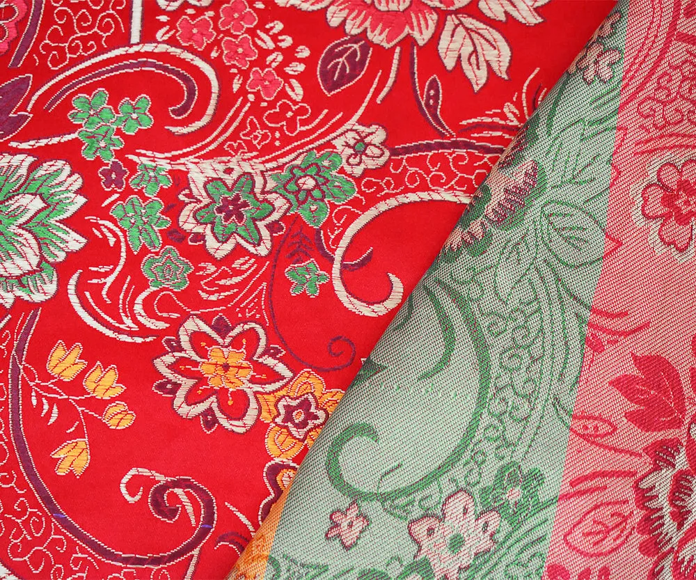 Red-Yellow-Multi Polyester  Floral Chinese Brocade Woven Fabric