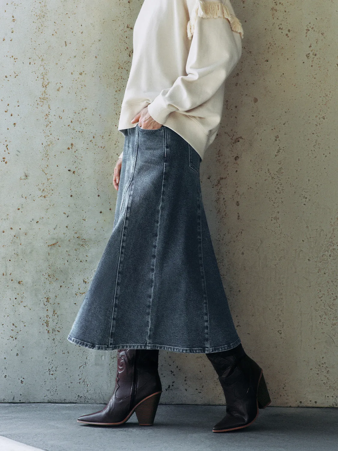 Regular Midi Denim Skirts