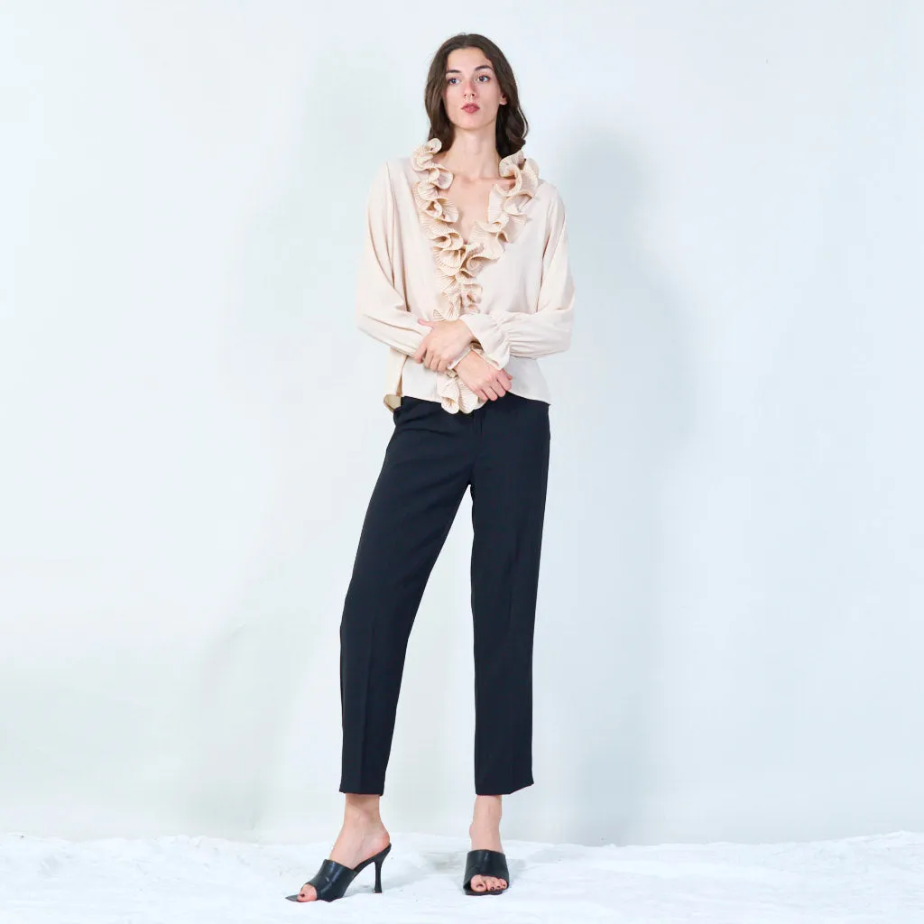 Ruffled front blouse with statement details wholesale