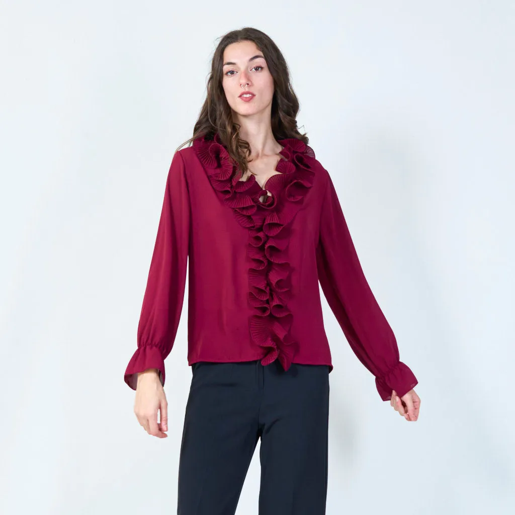 Ruffled front blouse with statement details wholesale