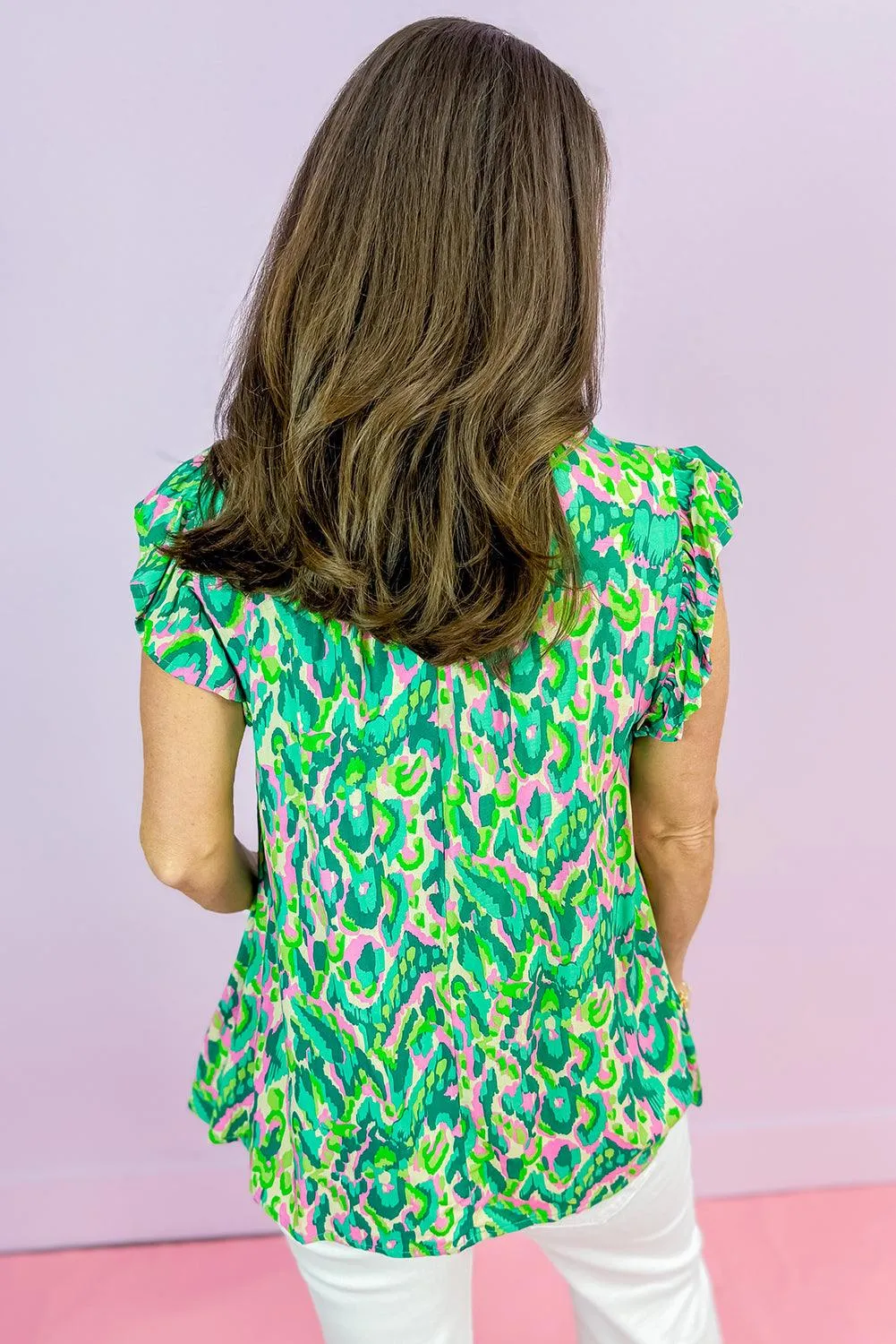 Ruffled Green Pastel Abstract Split Blouse