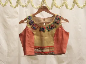 Salmon orange and gold, Hand embroidery blouse