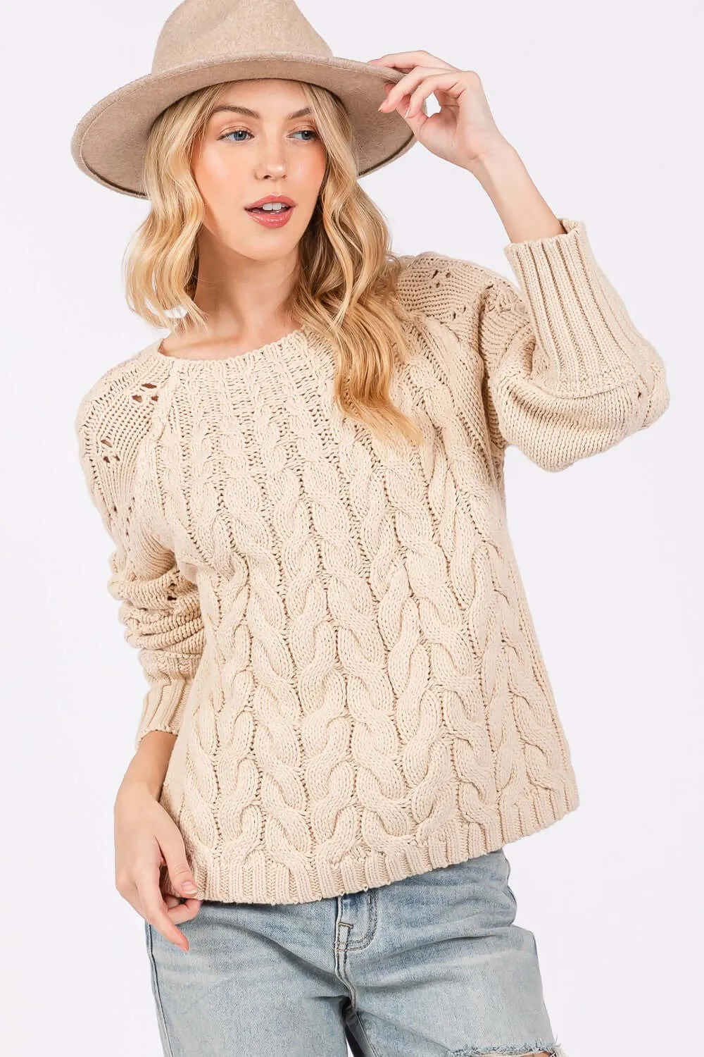 Sandstone Beige Cable-Knit Sweater