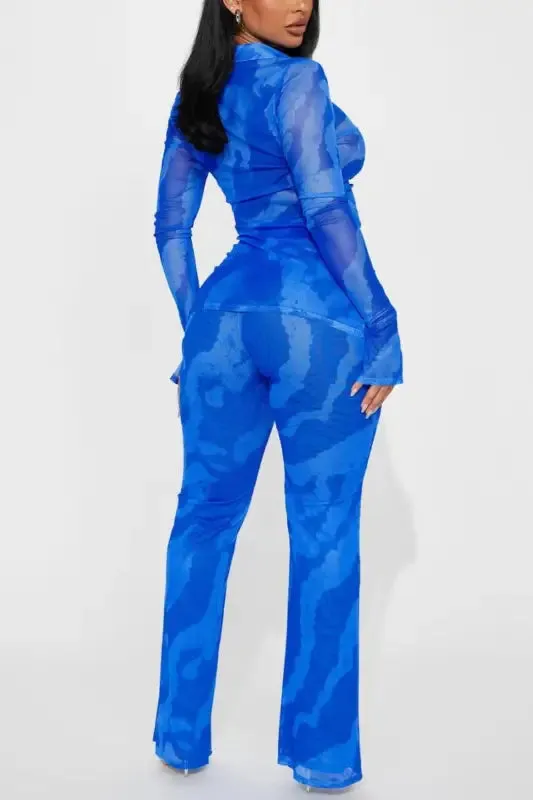 Sheer Mesh Tie-Dye Print Pant Set