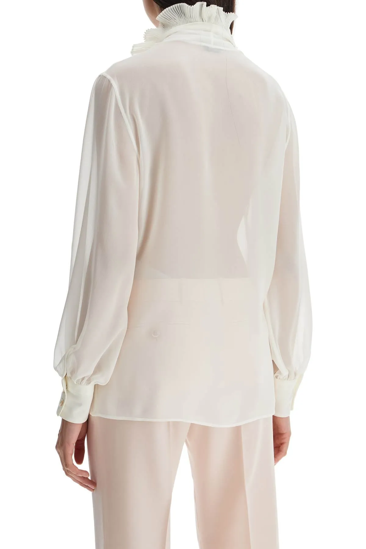 Silk Shirt with Ruffled Collar