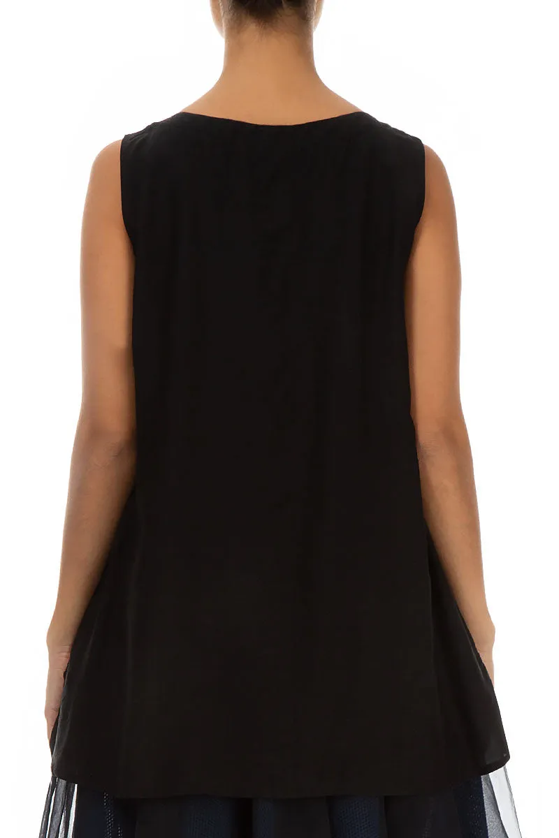 Sleeveless Black Silk Bamboo Top