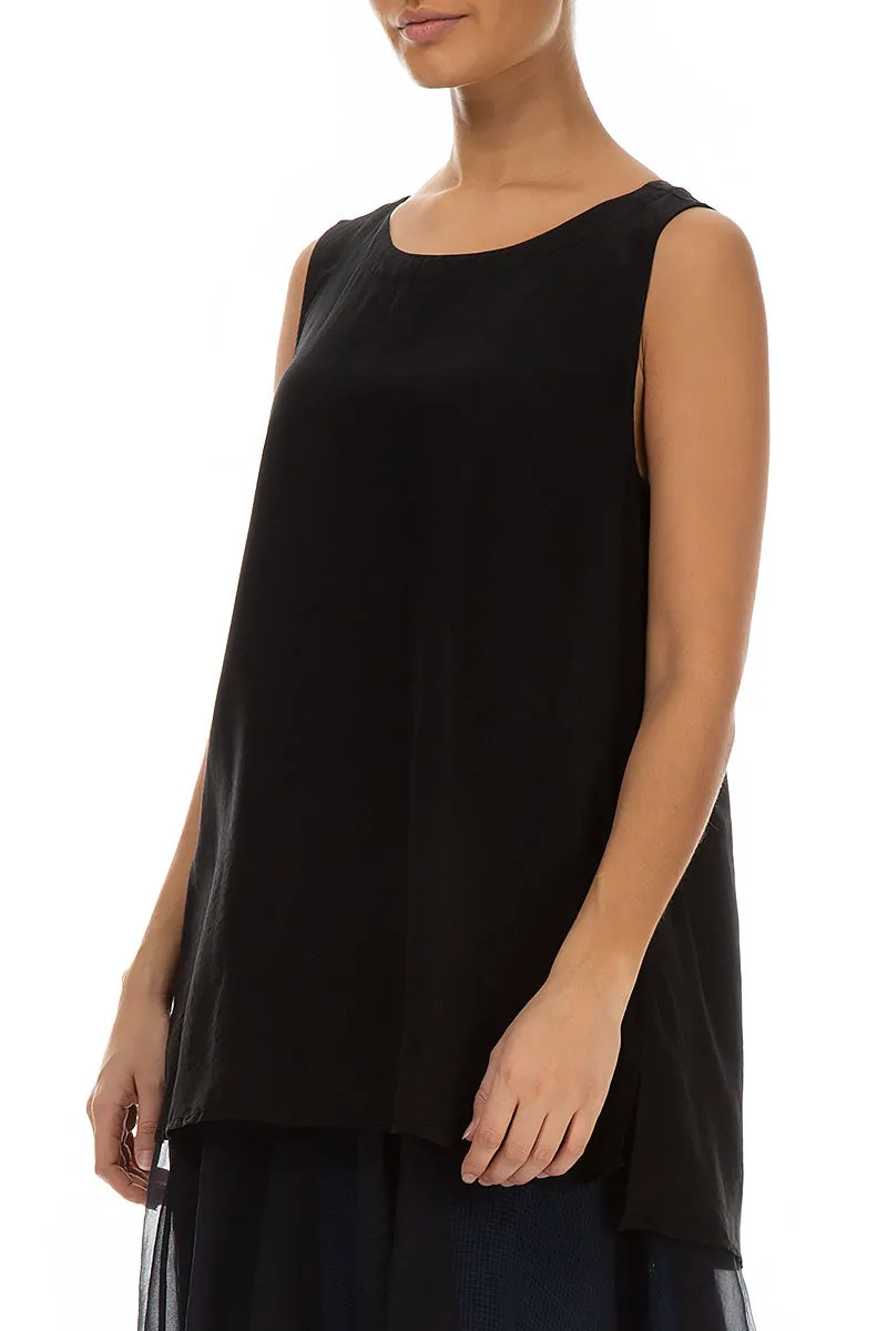 Sleeveless Black Silk Bamboo Top