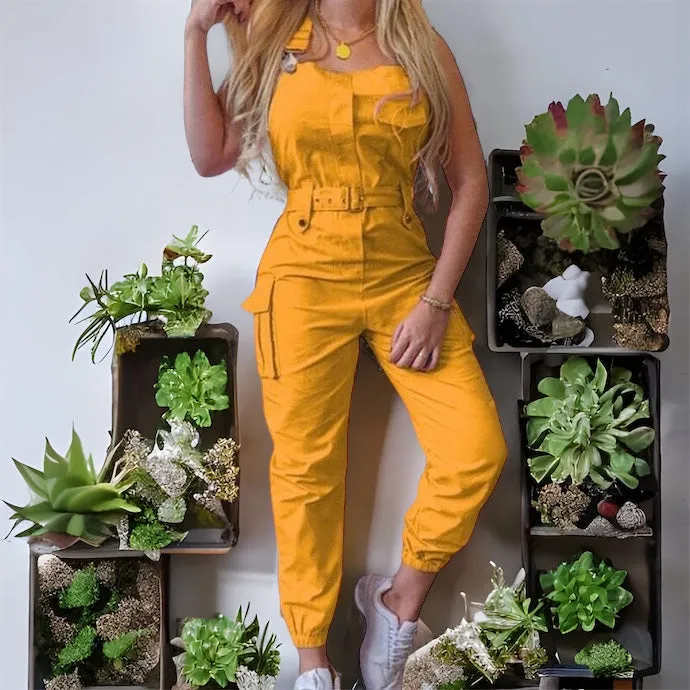 Sleeveless casual jumpsuit with belt 2023