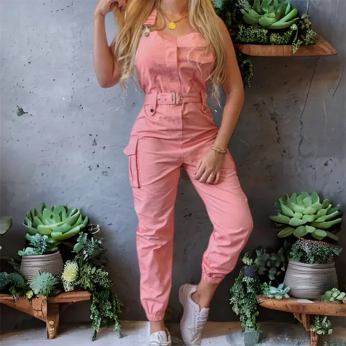 Sleeveless casual jumpsuit with belt 2023