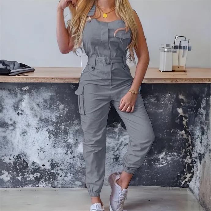 Sleeveless casual jumpsuit with belt 2023