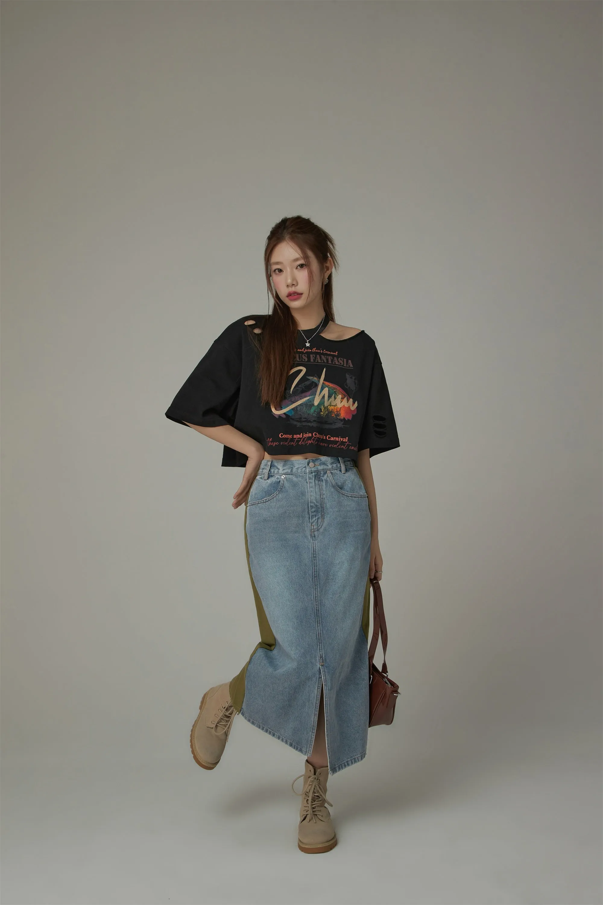 Slit Denim Long Skirt