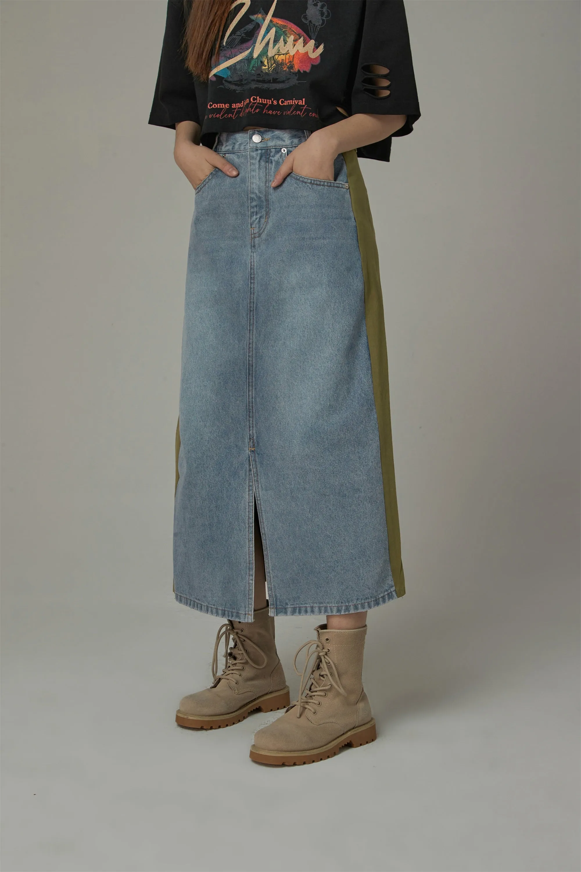 Slit Denim Long Skirt