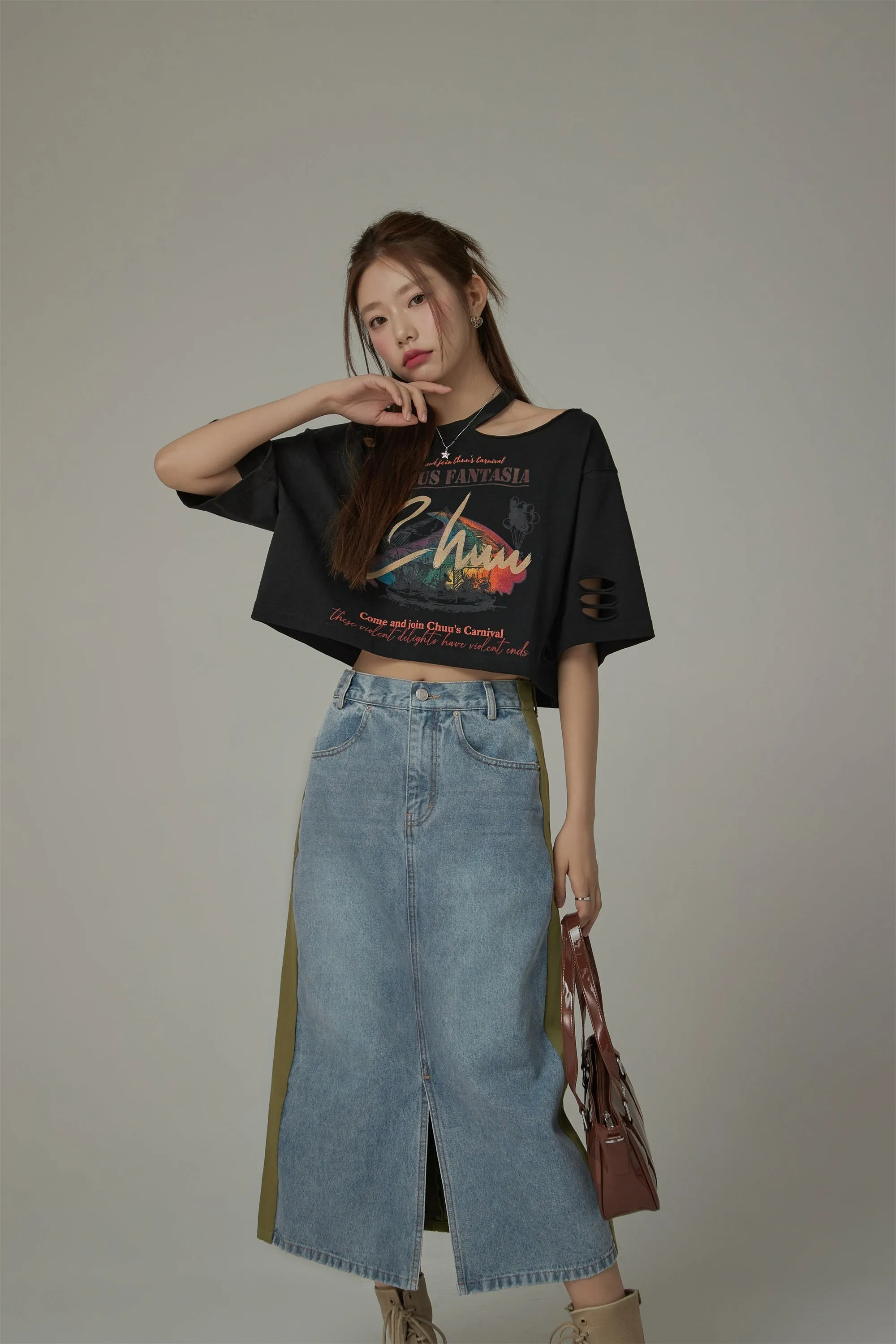 Slit Denim Long Skirt