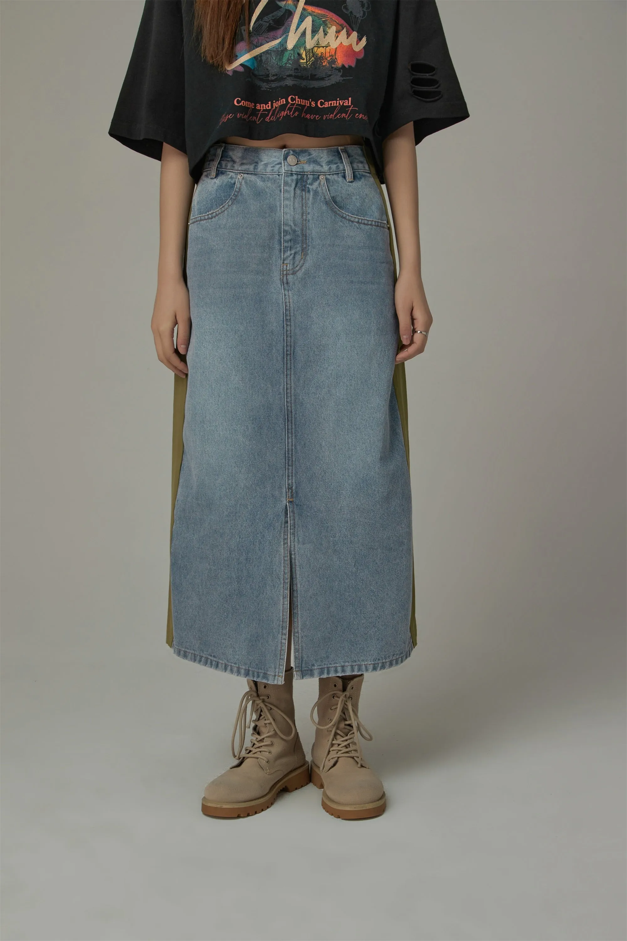 Slit Denim Long Skirt