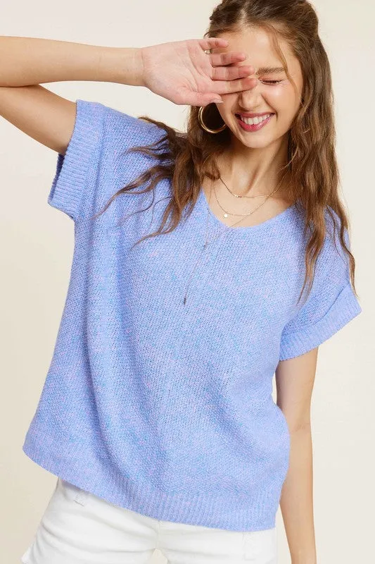 Soft Lightweight V-Neck Short Sleeve Sweater Top