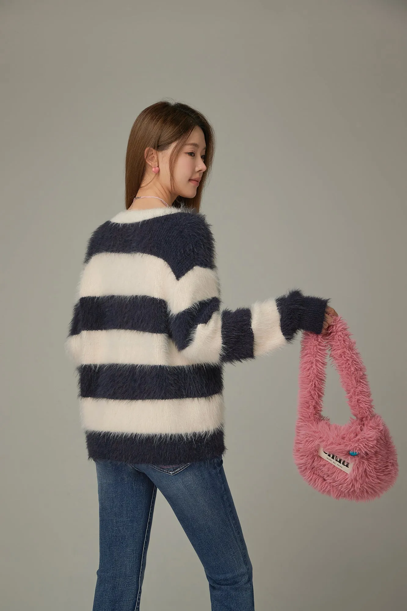 Striped V-Neck Knit Sweater