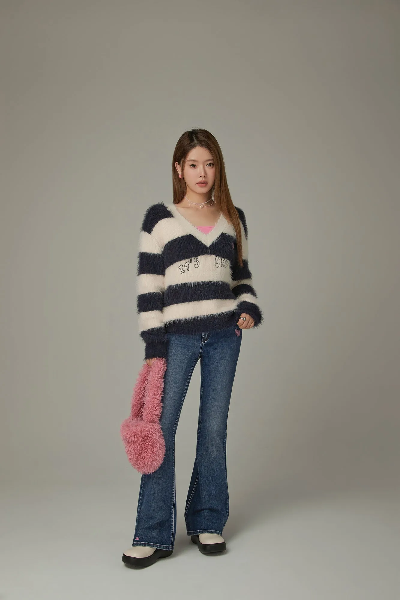 Striped V-Neck Knit Sweater