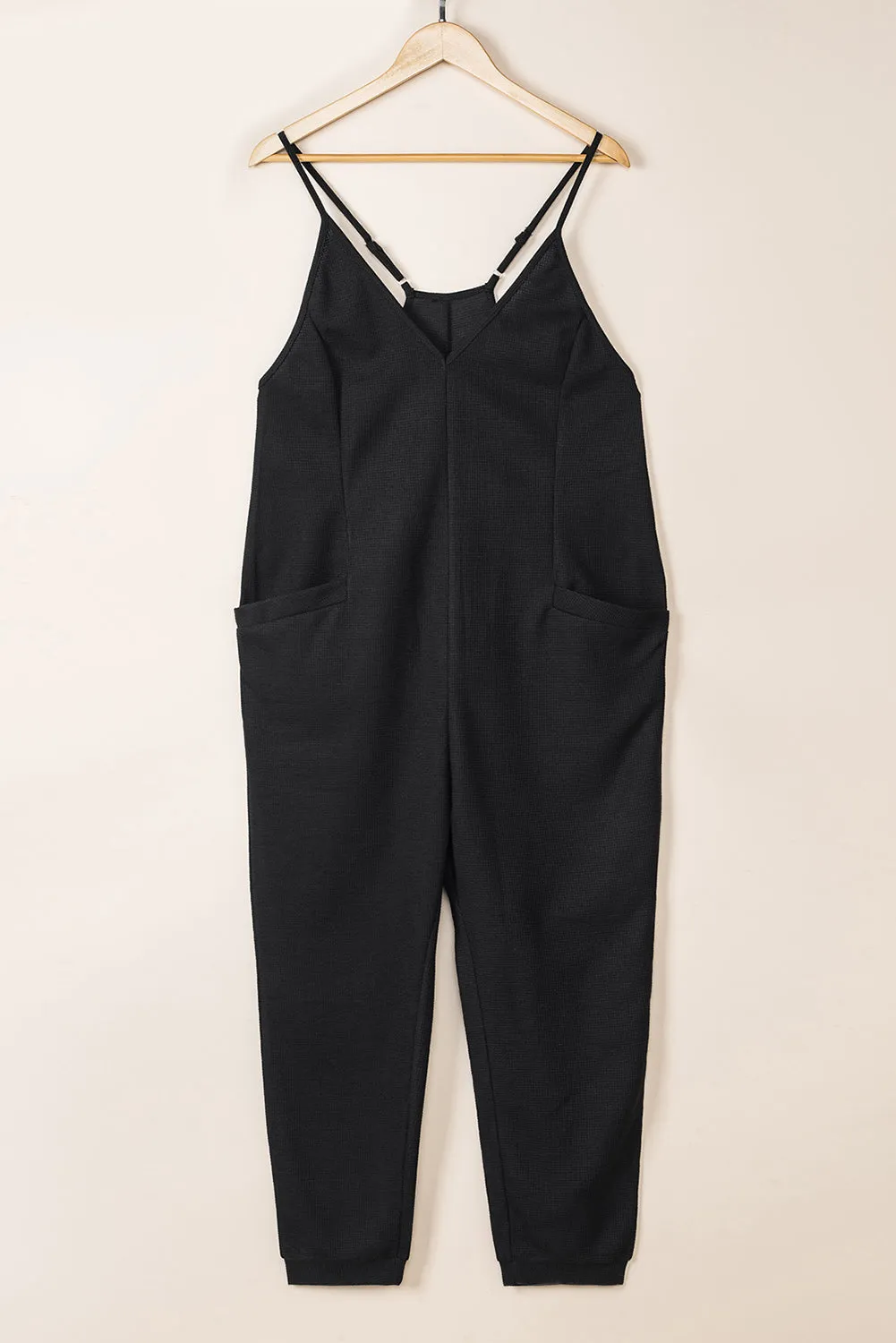 Textured Sleeveless V-Neck Pocketed Casual Jumpsuit