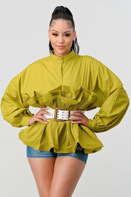 The Lime Light- Ruffled Blouse