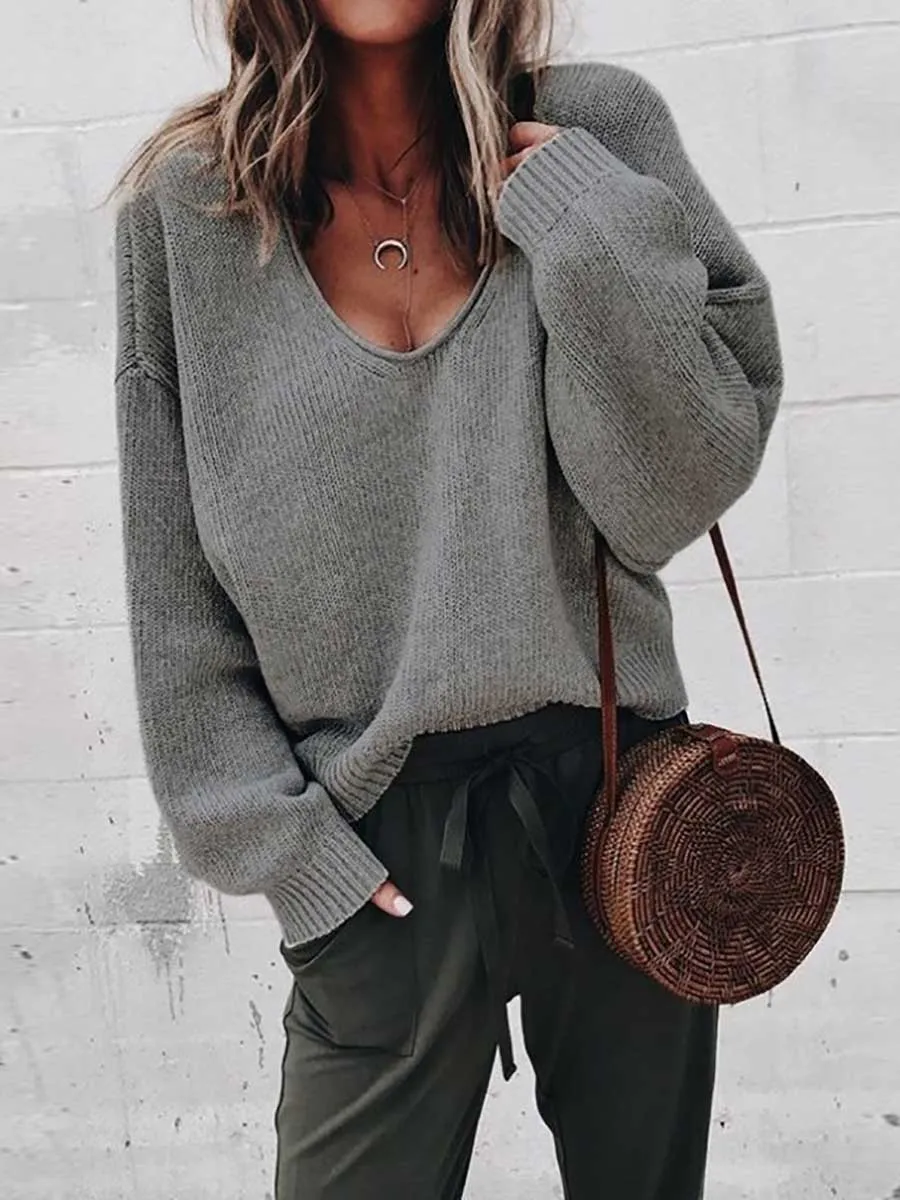 V-neck long sleeve sweater knit