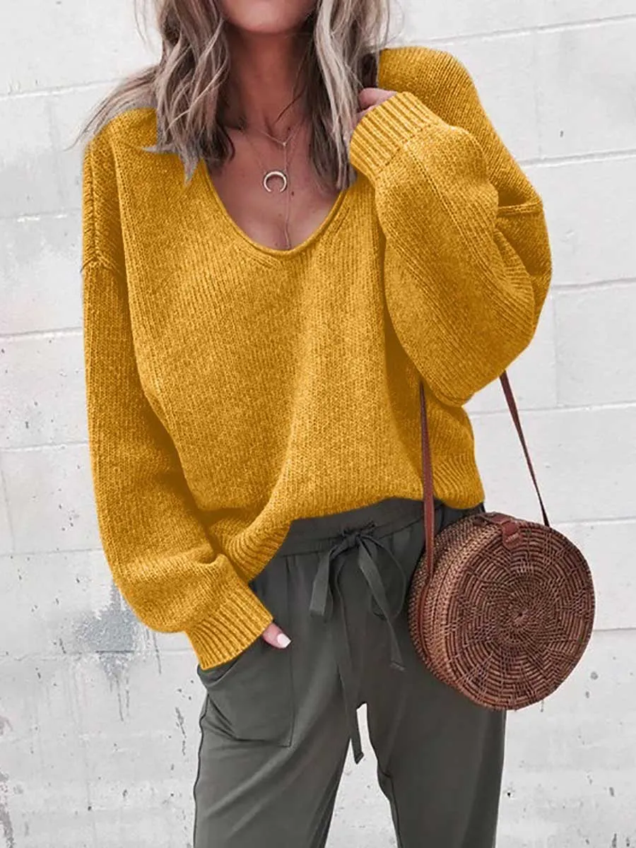 V-neck long sleeve sweater knit