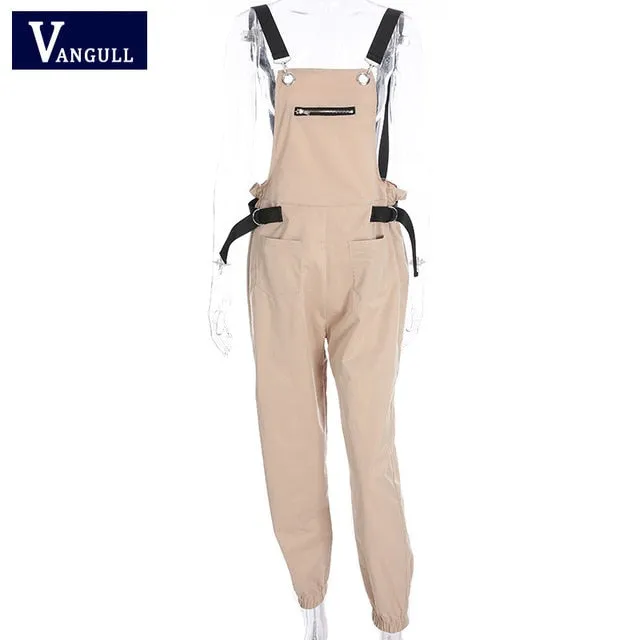 Vangull Khaki Rompers Jumpsuit Long Elegant Zipper Pockets