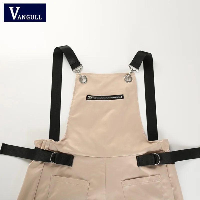 Vangull Khaki Rompers Jumpsuit Long Elegant Zipper Pockets