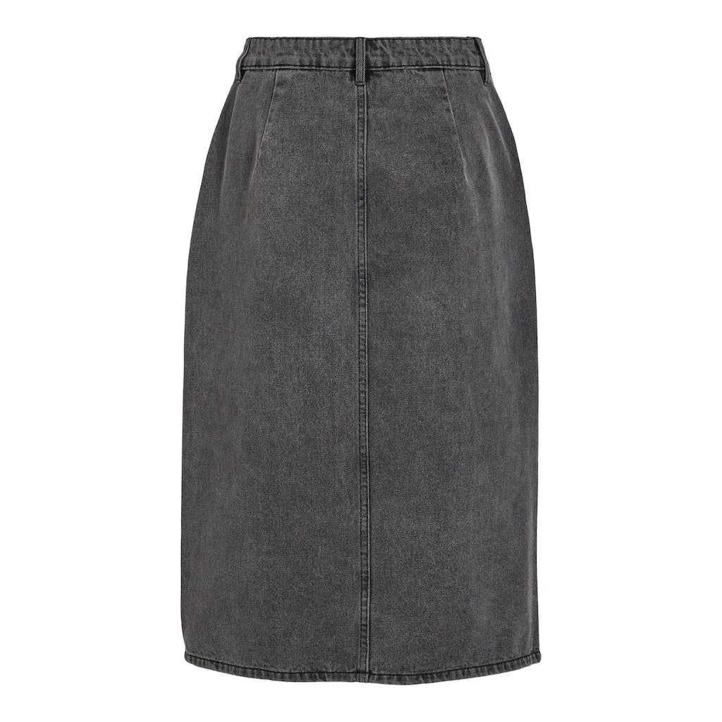 Vila Womens Kira Midi Washed Denim Skirt Dark Grey Denim