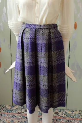 Vintage 1960s Purple And Grey Wool Pleated Skirt, Waist 24