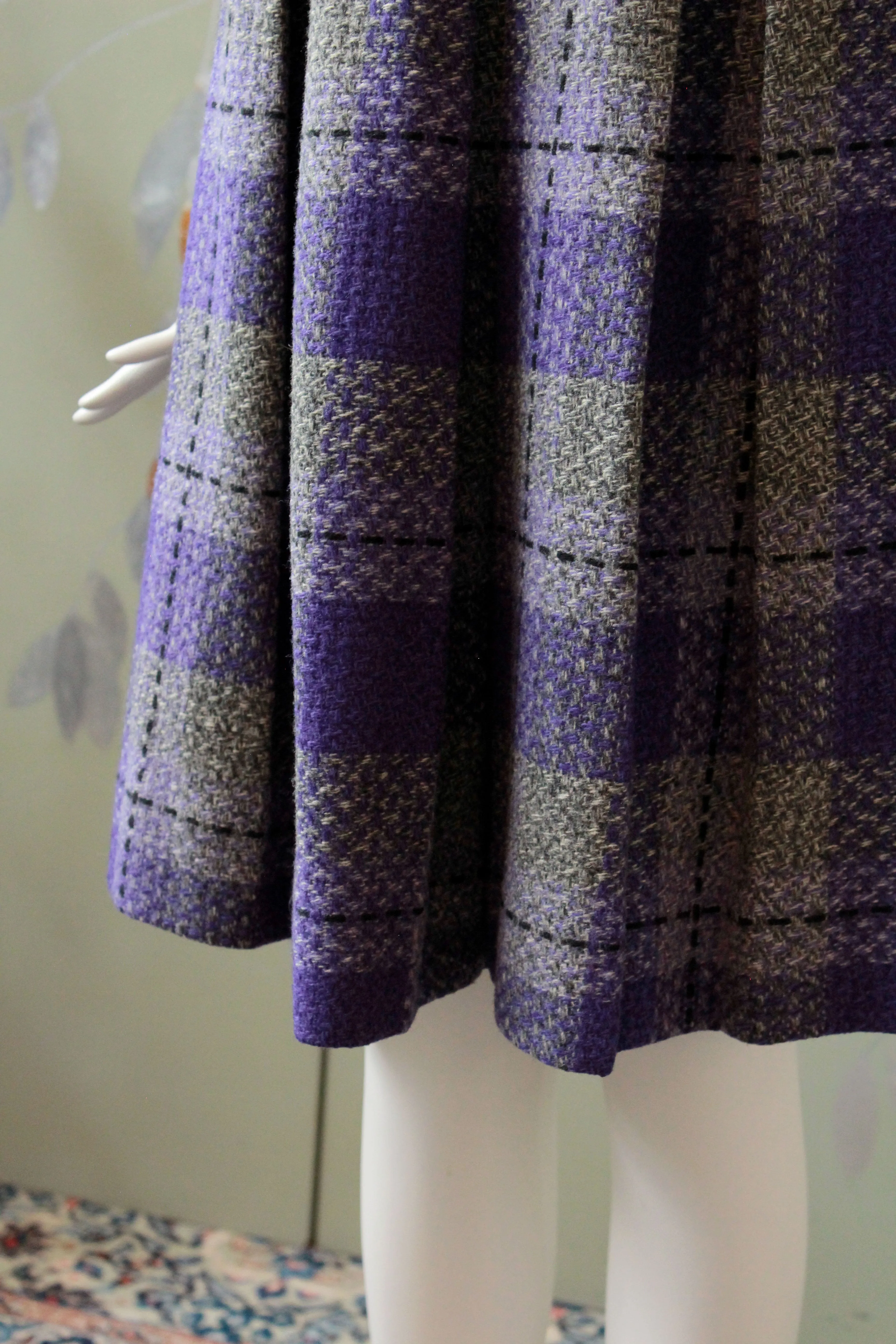 Vintage 1960s Purple And Grey Wool Pleated Skirt, Waist 24