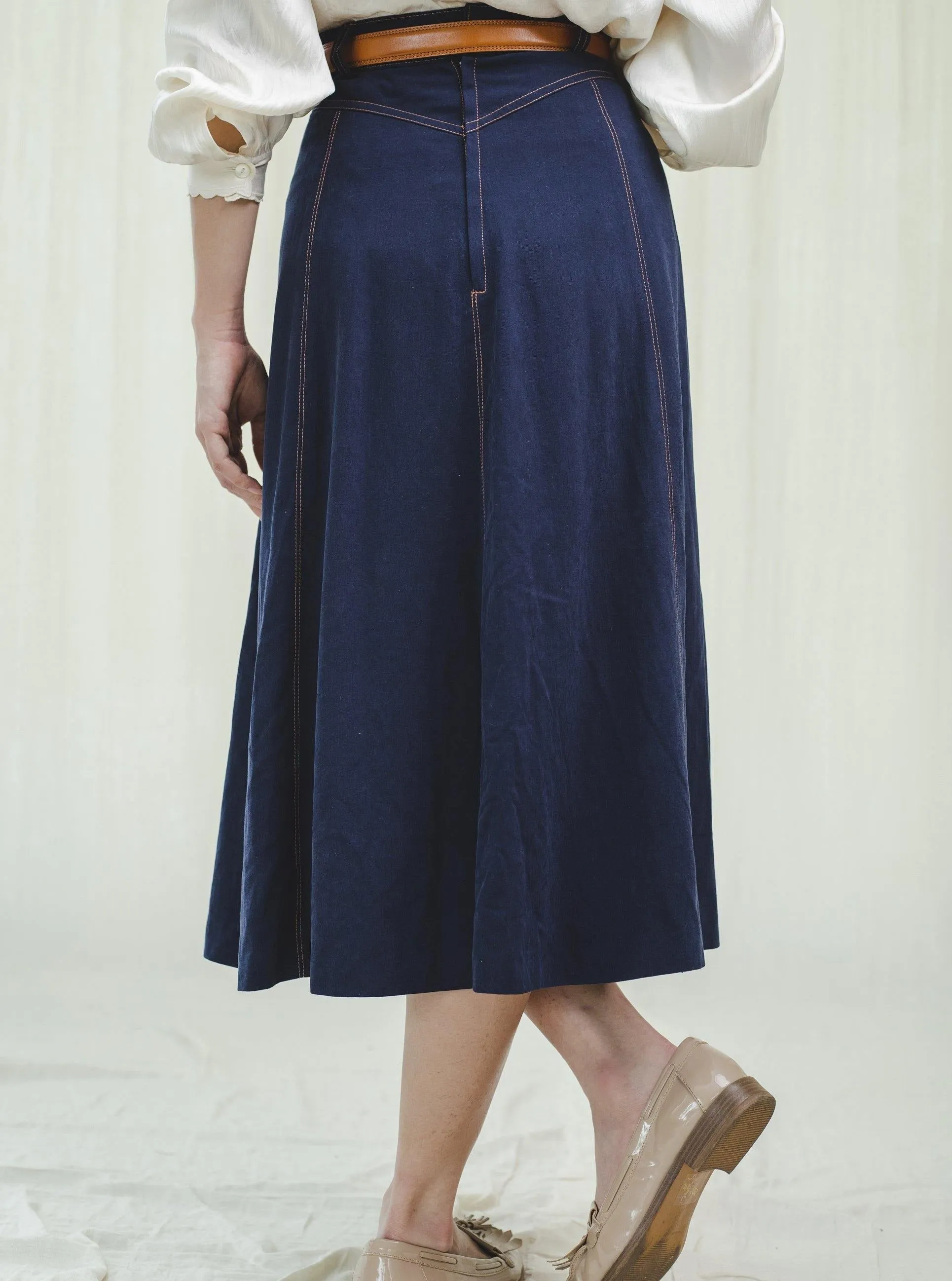 Vintage Denim Dark Blue Full Maxi Skirt