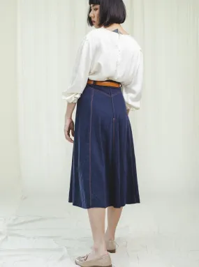 Vintage Denim Dark Blue Full Maxi Skirt