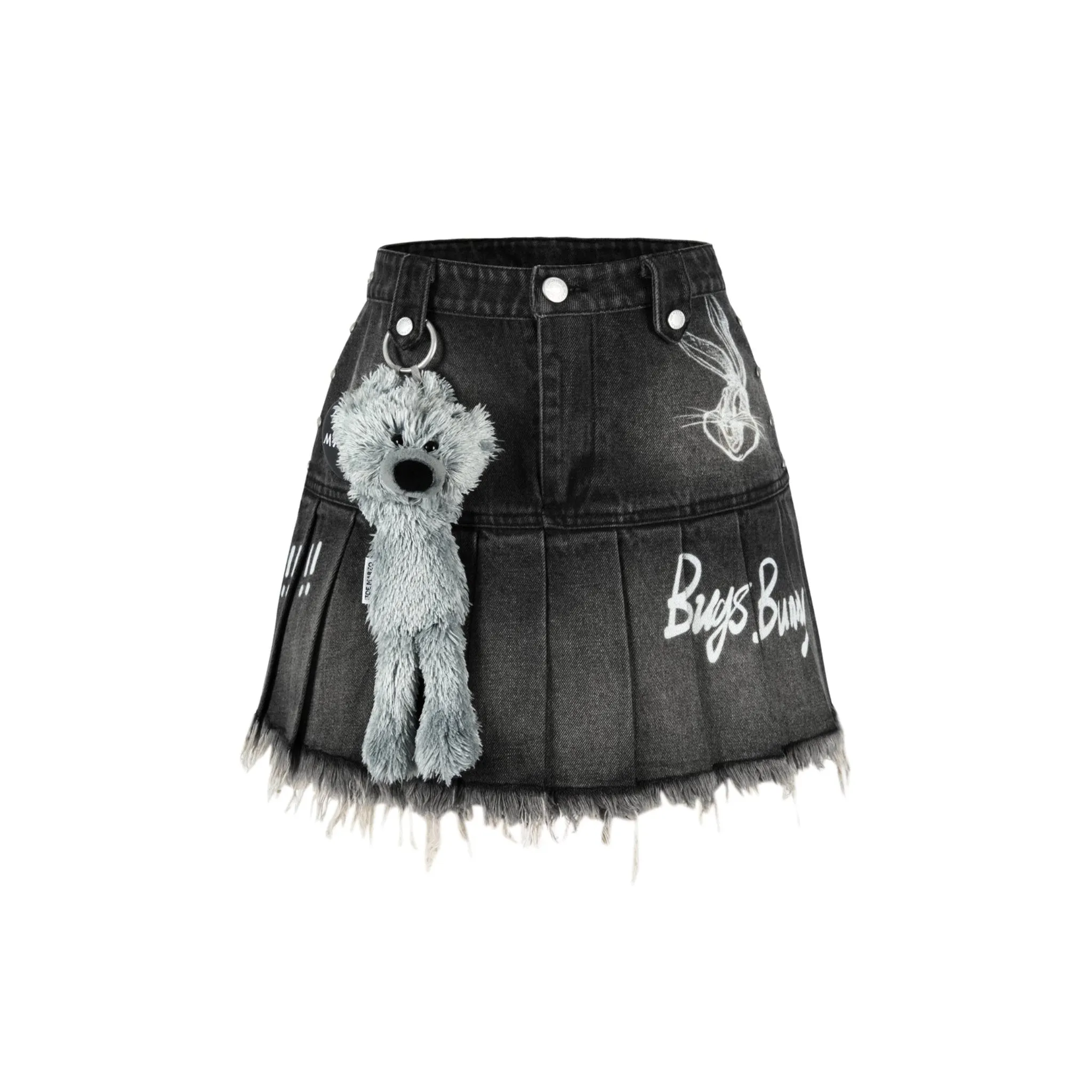 Washed Bugs Bunny Denim Skirt in Black