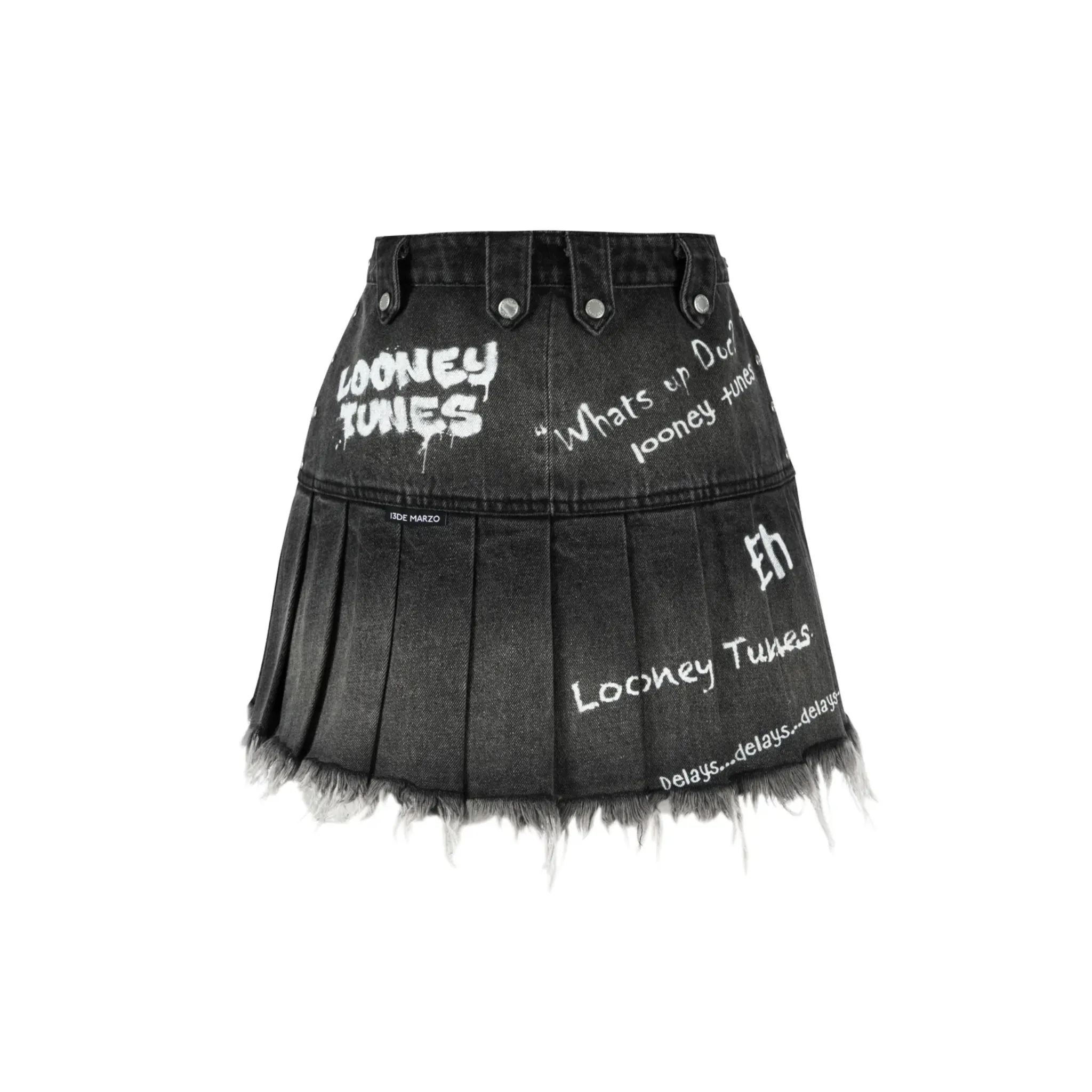 Washed Bugs Bunny Denim Skirt in Black